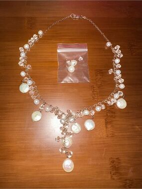 Freshwater Pearl & Blister Pearl Necklace with 925 Silver and Pearl earrings